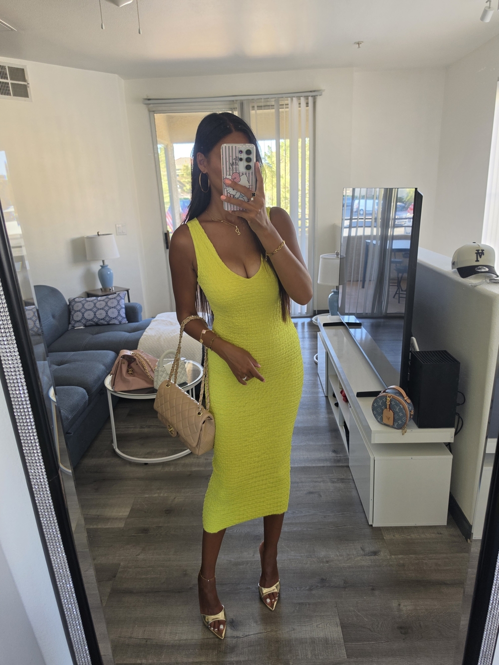 Zara Neon Lime Knit Midi Dress